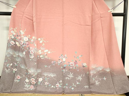 平和屋着物●訪問着　友禅　枝花文　暈し染め　正絹　逸品　DABC3639az