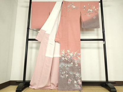 平和屋着物●訪問着　友禅　枝花文　暈し染め　正絹　逸品　DABC3639az