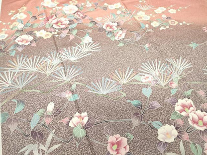 平和屋着物●訪問着　友禅　枝花文　暈し染め　正絹　逸品　DABC3639az