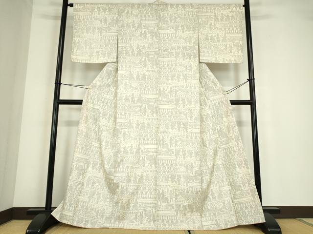 平和屋着物●洗える最高級着物　＜英＞はなぶさ謹製　小紋　人物壁画文　DABC3647az