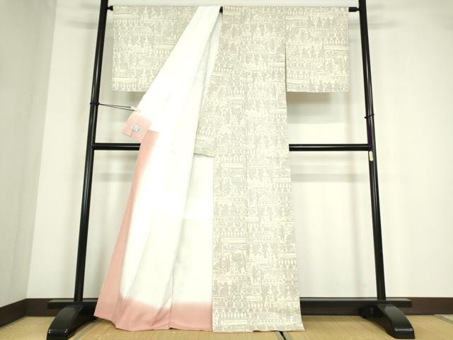 平和屋着物●洗える最高級着物　＜英＞はなぶさ謹製　小紋　人物壁画文　DABC3647az