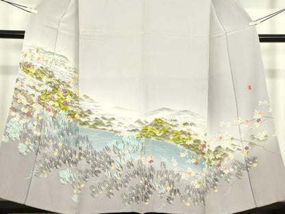 平和屋着物●本加賀友禅作家　茶谷孝志　色留袖　渡り橋風景花文　正絹　逸品　DABC3648az