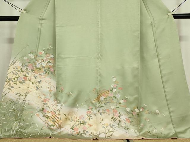 平和屋着物●訪問着　貝桶花文　暈し染め　金彩　正絹　逸品　DABC3654az
