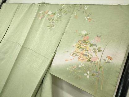 平和屋着物●訪問着　貝桶花文　暈し染め　金彩　正絹　逸品　DABC3654az