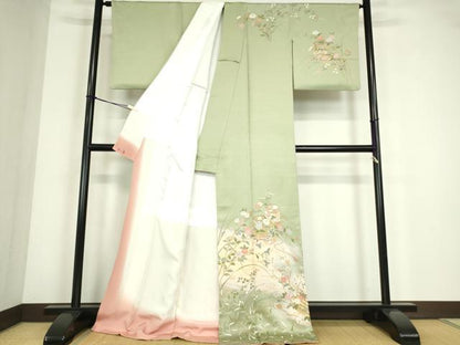 平和屋着物●訪問着　貝桶花文　暈し染め　金彩　正絹　逸品　DABC3654az