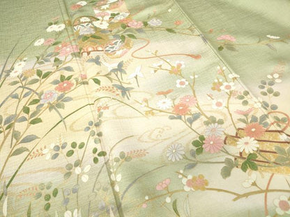 平和屋着物●訪問着　貝桶花文　暈し染め　金彩　正絹　逸品　DABC3654az