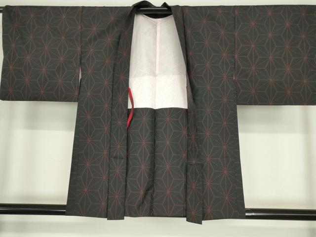 平和屋着物●洗える最高級着物　＜英＞はなぶさ謹製　小紋　アンサンブル　麻の葉　黒地　洗える着物　DABC3667az