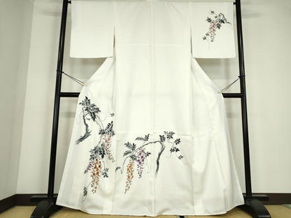 平和屋着物●洗える最高級着物　＜英＞はなぶさ謹製　訪問着　枝垂れ藤　手描き　洗える着物　DABC3668az