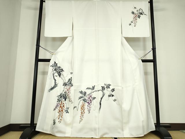 平和屋着物●洗える最高級着物　＜英＞はなぶさ謹製　訪問着　枝垂れ藤　手描き　洗える着物　DABC3668az
