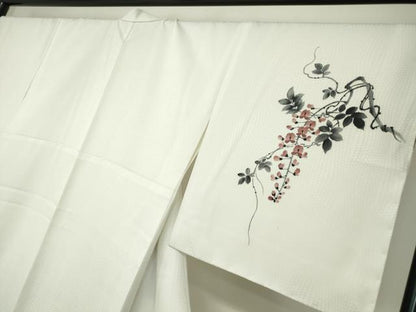 平和屋着物●洗える最高級着物　＜英＞はなぶさ謹製　訪問着　枝垂れ藤　手描き　洗える着物　DABC3668az