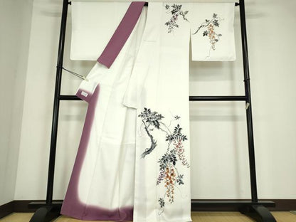平和屋着物●洗える最高級着物　＜英＞はなぶさ謹製　訪問着　枝垂れ藤　手描き　洗える着物　DABC3668az
