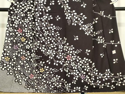 平和屋着物●訪問着　作家物　枝花文　黒地　正絹　逸品　DABC3673az
