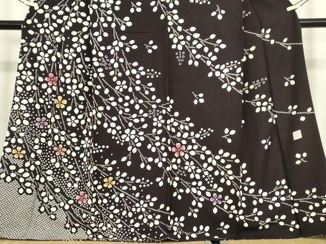 平和屋着物●訪問着　作家物　枝花文　黒地　正絹　逸品　DABC3673az