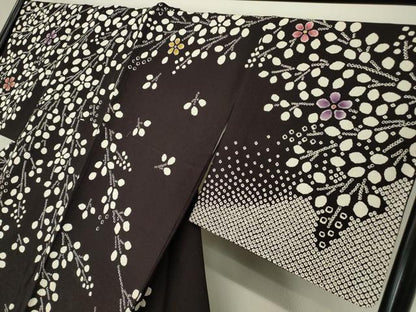 平和屋着物●訪問着　作家物　枝花文　黒地　正絹　逸品　DABC3673az