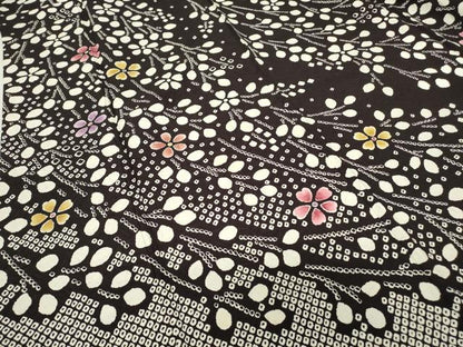 平和屋着物●訪問着　作家物　枝花文　黒地　正絹　逸品　DABC3673az