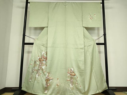 平和屋着物●訪問着　駒刺繍　地紙花文　金彩　正絹　逸品　DABC3675az