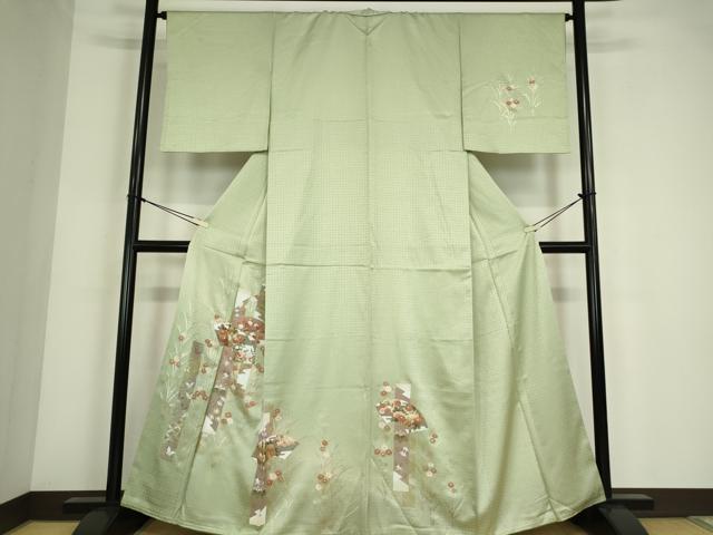 平和屋着物●訪問着　駒刺繍　地紙花文　金彩　正絹　逸品　DABC3675az