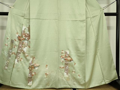 平和屋着物●訪問着　駒刺繍　地紙花文　金彩　正絹　逸品　DABC3675az