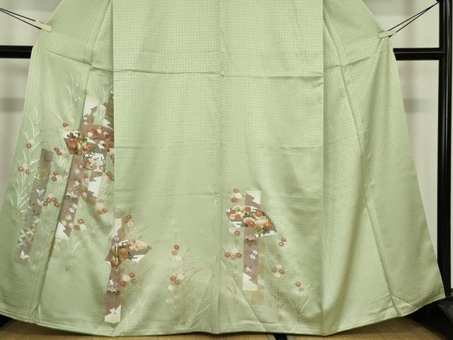 平和屋着物●訪問着　駒刺繍　地紙花文　金彩　正絹　逸品　DABC3675az