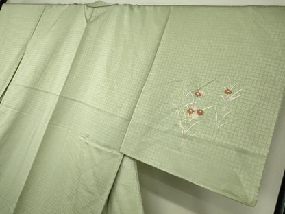 平和屋着物●訪問着　駒刺繍　地紙花文　金彩　正絹　逸品　DABC3675az