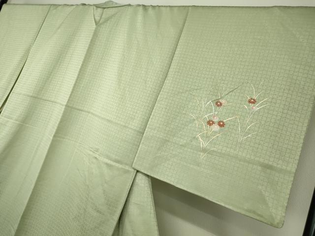 平和屋着物●訪問着　駒刺繍　地紙花文　金彩　正絹　逸品　DABC3675az