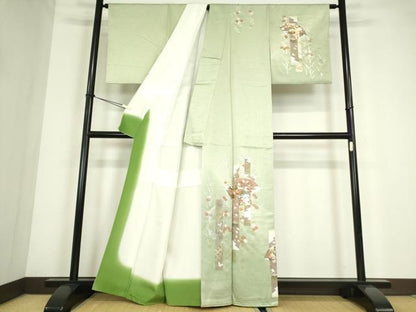 平和屋着物●訪問着　駒刺繍　地紙花文　金彩　正絹　逸品　DABC3675az