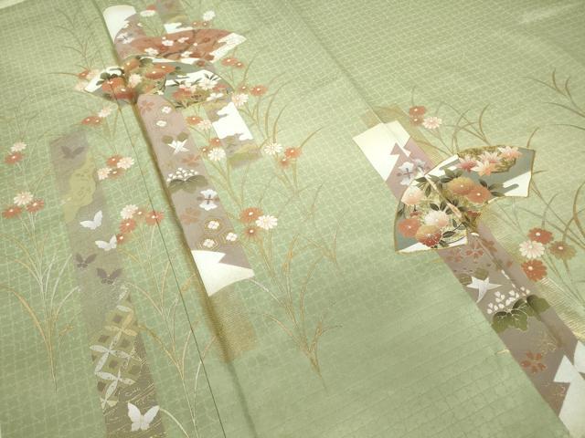 平和屋着物●訪問着　駒刺繍　地紙花文　金彩　正絹　逸品　DABC3675az