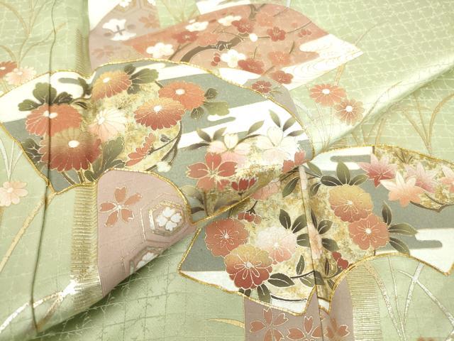 平和屋着物●訪問着　駒刺繍　地紙花文　金彩　正絹　逸品　DABC3675az
