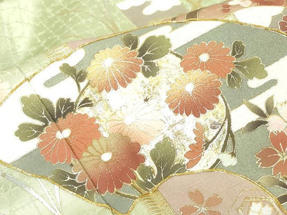 平和屋着物●訪問着　駒刺繍　地紙花文　金彩　正絹　逸品　DABC3675az
