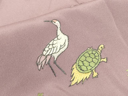 平和屋着物●長襦袢　無双仕立て　総刺繍　鶴と亀　正絹　逸品　DABC3684az