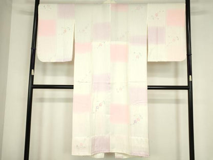 平和屋着物●長襦袢　無双仕立て　市松花文　手描き　暈し染め　正絹　逸品　DABC3687az