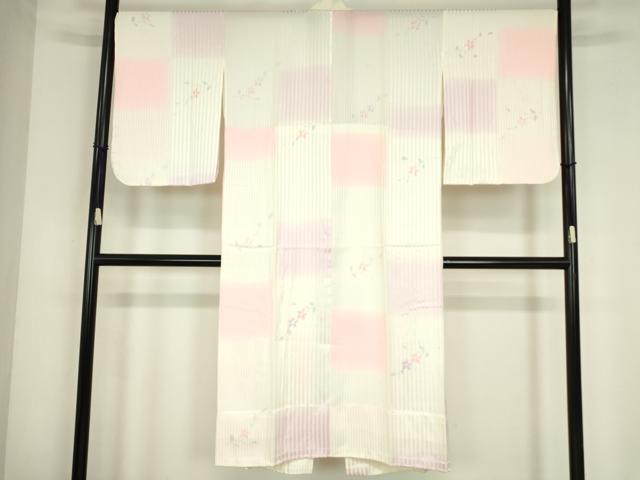 平和屋着物●長襦袢　無双仕立て　市松花文　手描き　暈し染め　正絹　逸品　DABC3687az