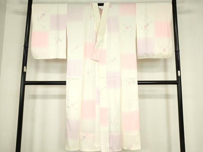 平和屋着物●長襦袢　無双仕立て　市松花文　手描き　暈し染め　正絹　逸品　DABC3687az