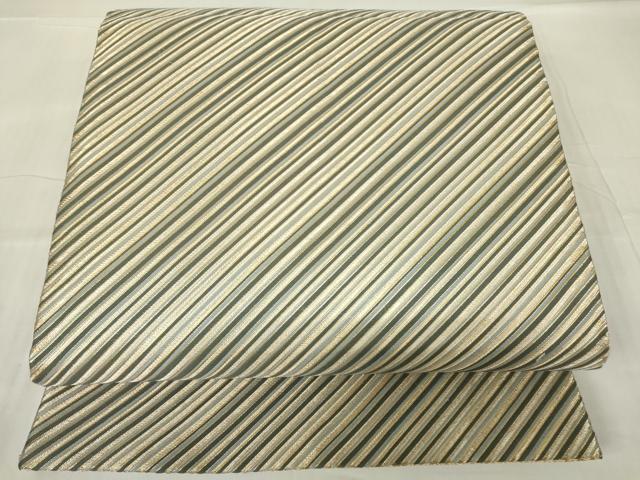 平和屋着物▼佐賀錦 両面 全通柄袋帯 斜線文 金糸 正絹 逸品 DABC3691az