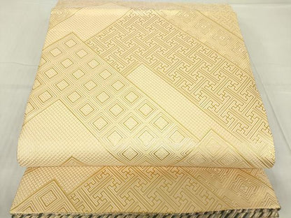 平和屋着物▼佐賀錦 両面 全通柄袋帯 斜線文 金糸 正絹 逸品 DABC3691az