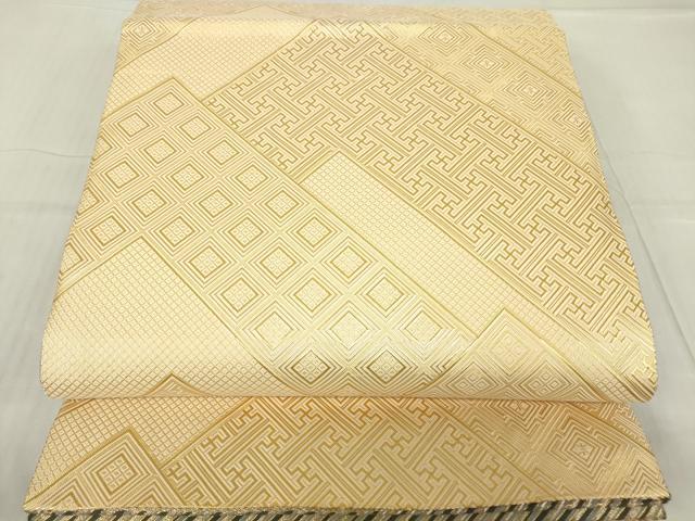 平和屋着物▼佐賀錦 両面 全通柄袋帯 斜線文 金糸 正絹 逸品 DABC3691az