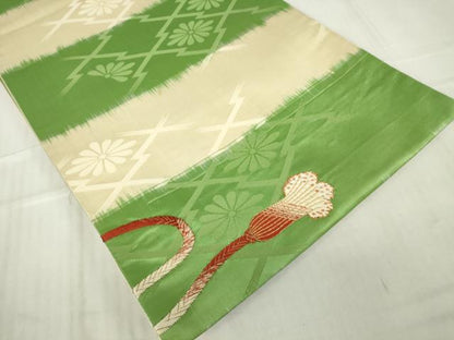 平和屋着物●アンティーク　大正ロマン　太鼓柄袋帯　駒刺繍　総刺繍　鼓花文　金糸　正絹　逸品　DABC3692az