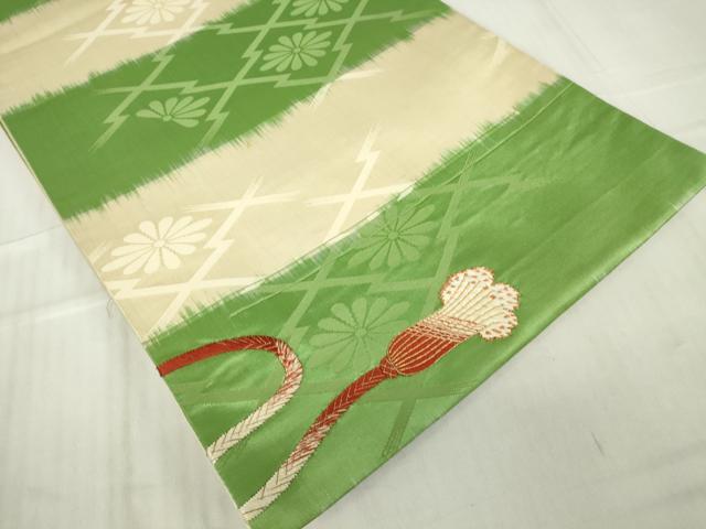 平和屋着物●アンティーク　大正ロマン　太鼓柄袋帯　駒刺繍　総刺繍　鼓花文　金糸　正絹　逸品　DABC3692az