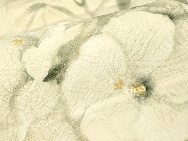 平和屋着物▼太鼓柄袋帯 作家物 纐纈 手描き 草花文 金彩 正絹 逸品 DABC3707az