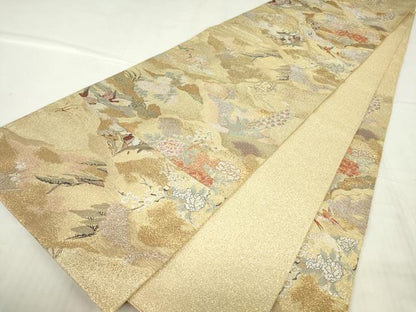 平和屋着物●染彩芸術の巨匠　皆川月華　綴れ　六通柄袋帯　孔雀花文　金銀糸　正絹　逸品　DABC3720az