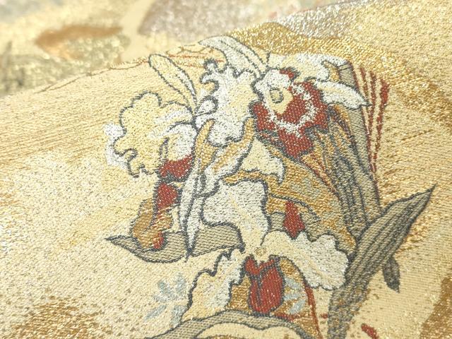 平和屋着物●染彩芸術の巨匠　皆川月華　綴れ　六通柄袋帯　孔雀花文　金銀糸　正絹　逸品　DABC3720az
