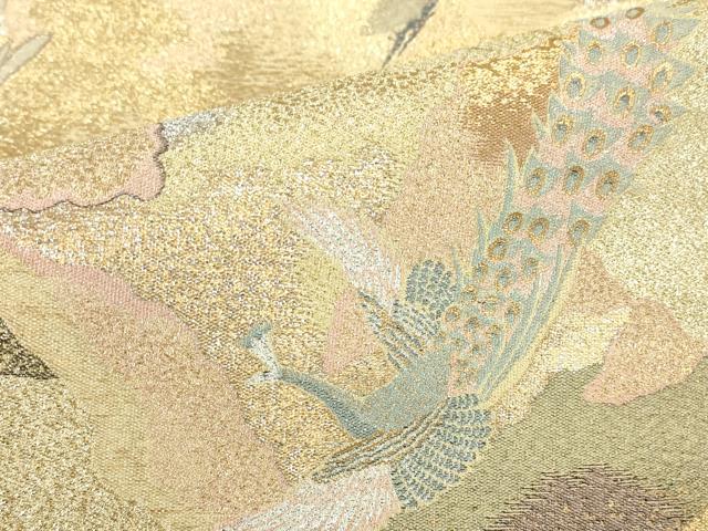 平和屋着物●染彩芸術の巨匠　皆川月華　綴れ　六通柄袋帯　孔雀花文　金銀糸　正絹　逸品　DABC3720az
