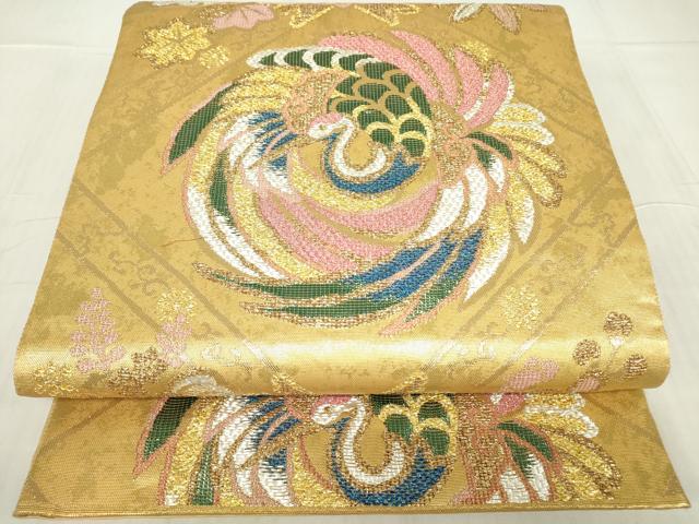 平和屋着物▼六通柄袋帯 格天井松鶴文 金銀糸 正絹 逸品 DABC3727az