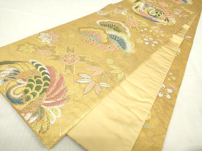 平和屋着物▼六通柄袋帯 格天井松鶴文 金銀糸 正絹 逸品 DABC3727az