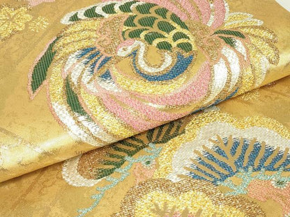 平和屋着物▼六通柄袋帯 格天井松鶴文 金銀糸 正絹 逸品 DABC3727az