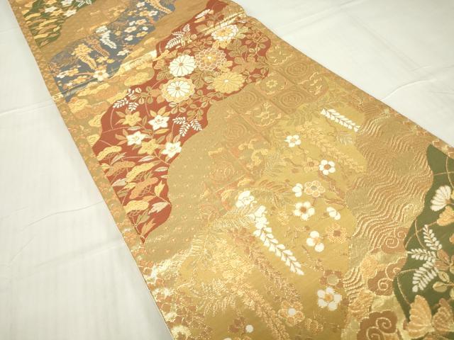 平和屋着物▼六通柄袋帯 吉祥花文 金糸 鈴乃屋扱い 正絹 逸品 DABC3734az
