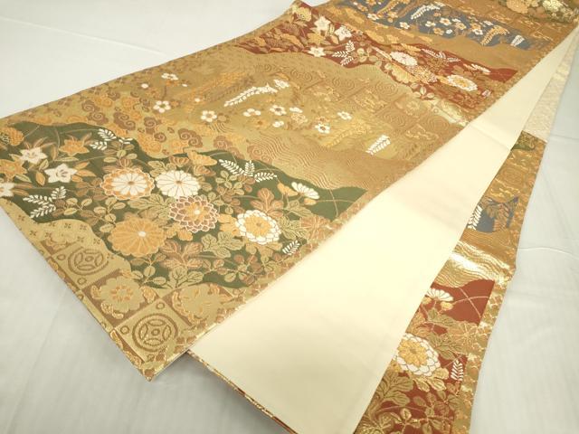 平和屋着物▼六通柄袋帯 吉祥花文 金糸 鈴乃屋扱い 正絹 逸品 DABC3734az