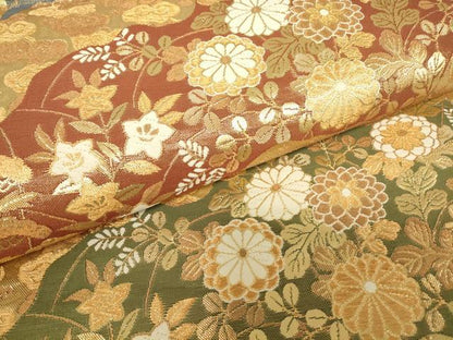平和屋着物▼六通柄袋帯 吉祥花文 金糸 鈴乃屋扱い 正絹 逸品 DABC3734az