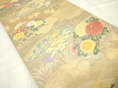 平和屋着物▼六通柄袋帯 地紙清薫文 金糸 正絹 逸品 DABC3741az