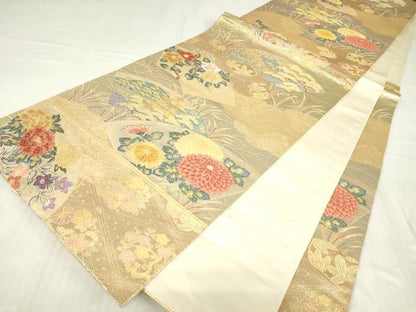 平和屋着物▼六通柄袋帯 地紙清薫文 金糸 正絹 逸品 DABC3741az